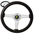 Ajp Distributors 345mm Metallic Black Wood Grain Trim Heavyduty Aluminum Polish Center 3 Spoke Streak Style Deep Dish Steering 