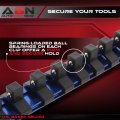 Abn Blue Aluminum Sae Standard 3 8in Drive Socket Holder A Rail And Clips Tool Organizer