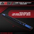 Abn Blue Aluminum Sae Standard 3 8in Drive Socket Holder A Rail And Clips Tool Organizer