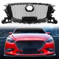 Honeycomb Front Bumper Upper Grille Gloss Black For Mazda 3 Axela 2017 2018 Abs Replacement Radiator Grill 