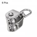 Uxcell 6pcs M15 Double Pulley Block Stainless Steel Swivel Rigging Lifting Wheel Fixed Crane Hanging Wire Towing Rope Cable