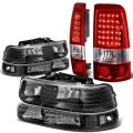 Chevy Silverado Gmt800 4pc Pair Of Black Housing Clear Corner Headlight Chrome Red Lens Led Tail Light