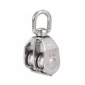 Uxcell M15 Lifting Crane Swivel Hook Double Pulley Block Hanging Wire Towing Wheel 304 Stainless Steel