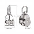 Uxcell M15 Lifting Crane Swivel Hook Double Pulley Block Hanging Wire Towing Wheel 304 Stainless Steel