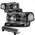 Compatible With Gmc Yukon Gmt800 Pair Of Black Housing Clear Corner Headlight Bumper 3rd Brake Light Black