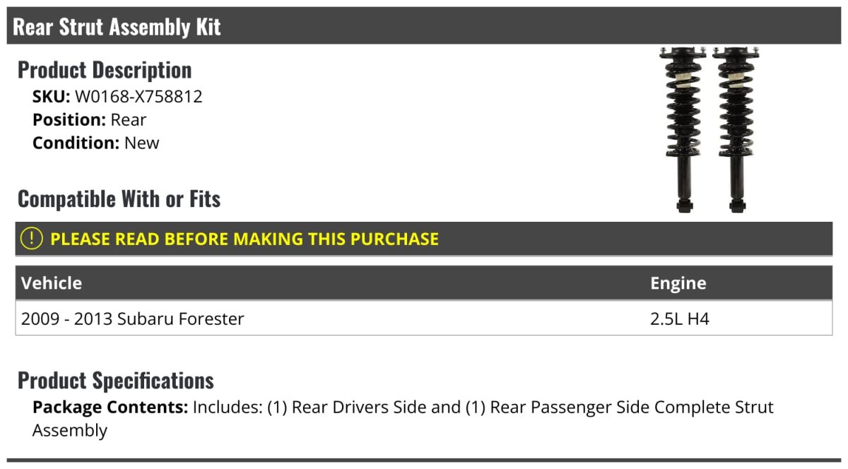 Rear Strut And Coil Spring Assembly Kit Set Of 2 For009 2013 Subaru Forester 2 5l H4 Driver Passenger Side Complete