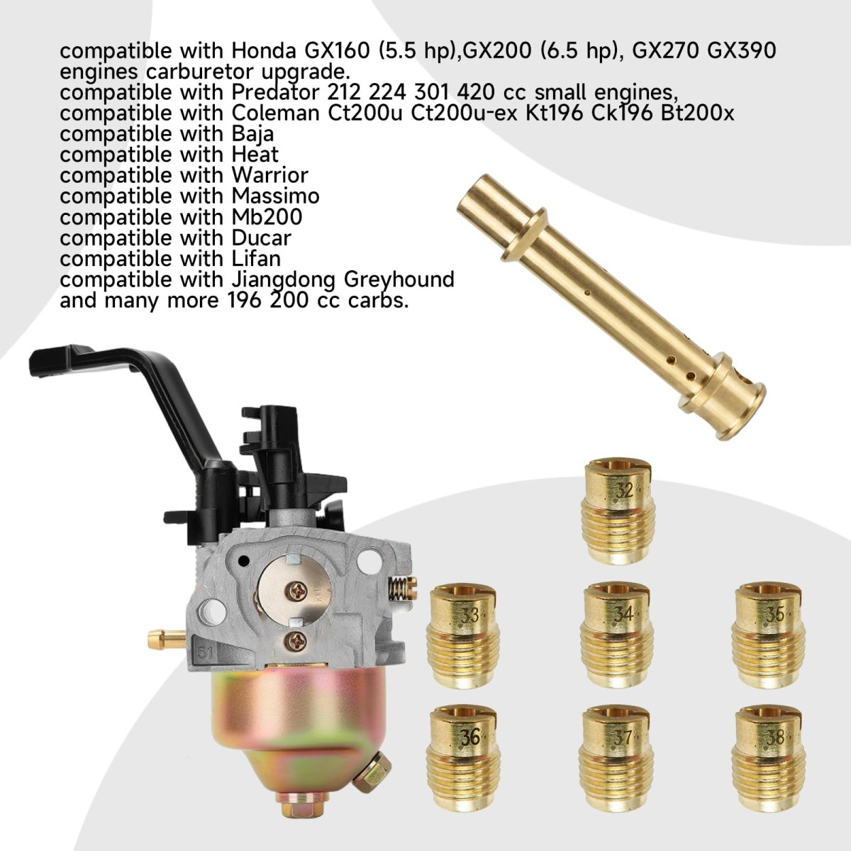 Carburetor Jet Kit For Massimo Mb200 Baja Mini Bike Mb165 And Performance Gx140 Emulsion Tube 7 Main Jets Polished Finish