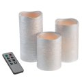 Lavish Home 80-fc1003 Flameless Led Powered Pillar Candles With Remote Set Of 3 Silver Metallic 