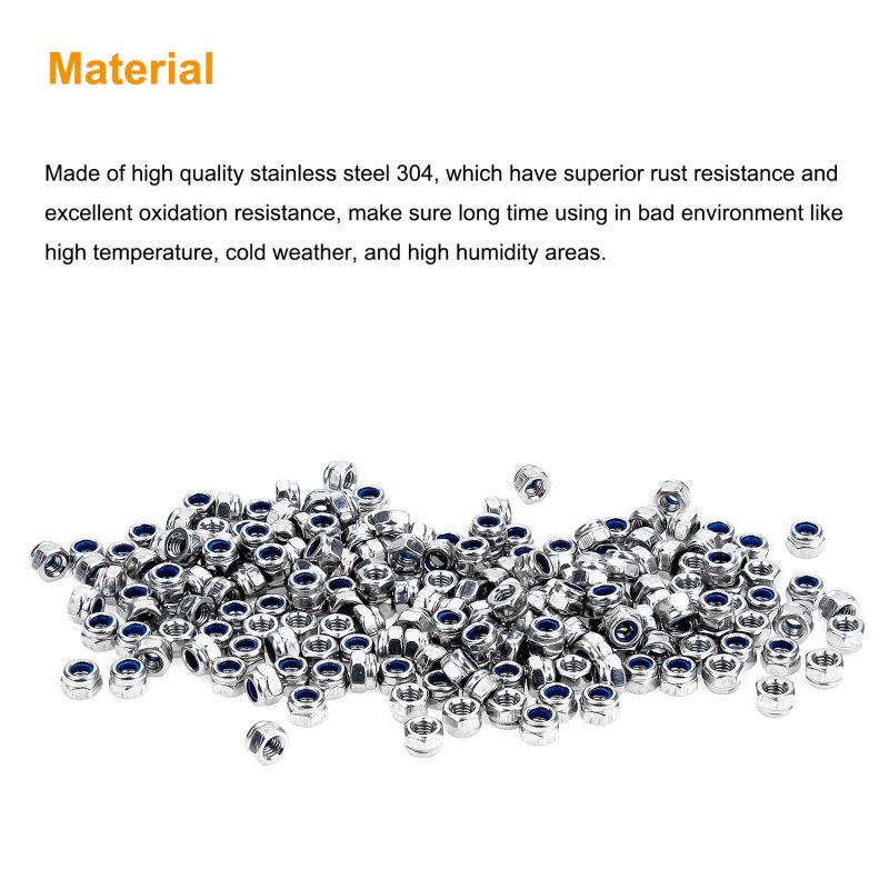 200 Pieces M3 X 0 5mm 304 Stainless Steel Self Lock Nylon Inserted Hex Nuts Silver Tone Coarse Thread Fasteners