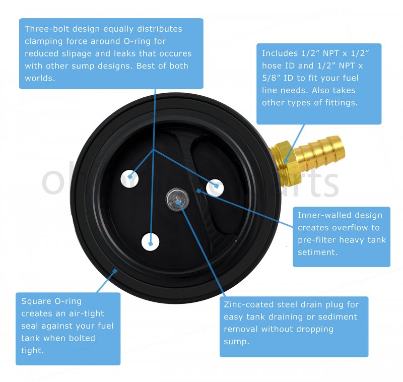 Ohio Diesel Parts Fuel Tank Sump Kit For Or Gasoline Tanks With 1 2 And 5 8 Barb Sizes Black