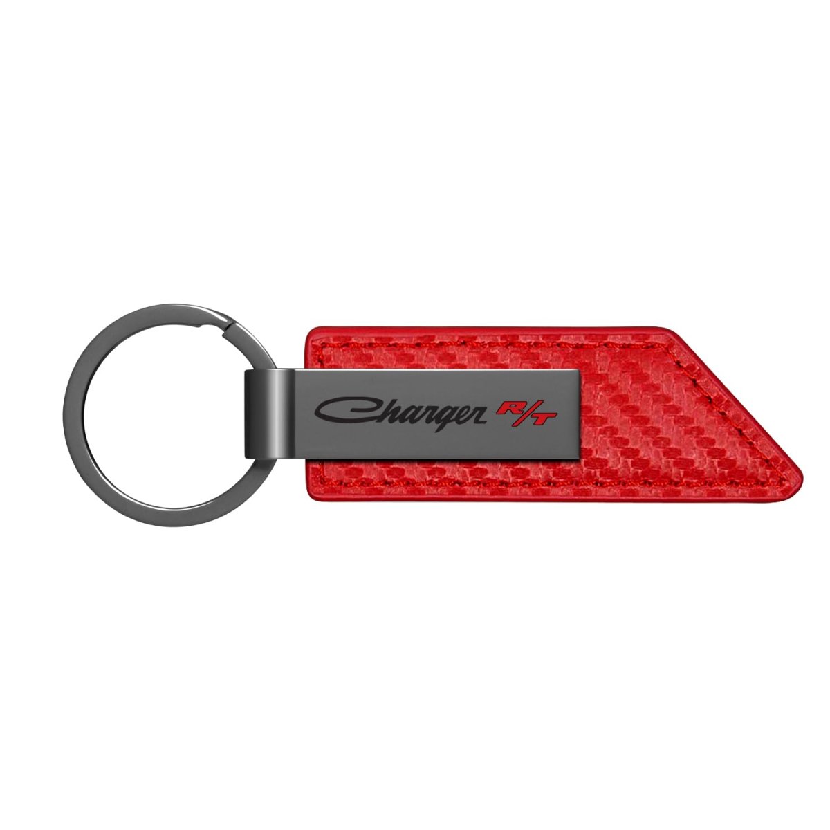 Dodge Charger R T Classic Red Pu Leather Carbon Fiber Texture Strap Key Chain With Gunmetal Gray Metal Bar Official Licensed 3