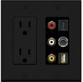 Riteav 2 Gang Decorative Power Outlet Composite Video 3 5mm Usb Hdmi Wall Plate Black 