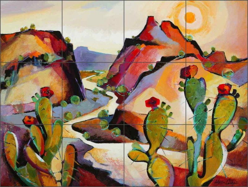 Southwest Tile Backsplash Cactus Canyon By Warren Cullar Art Kitchen Bathroom Shower Ceramic Mural 17 X 12 75 On 4 25 Tiles