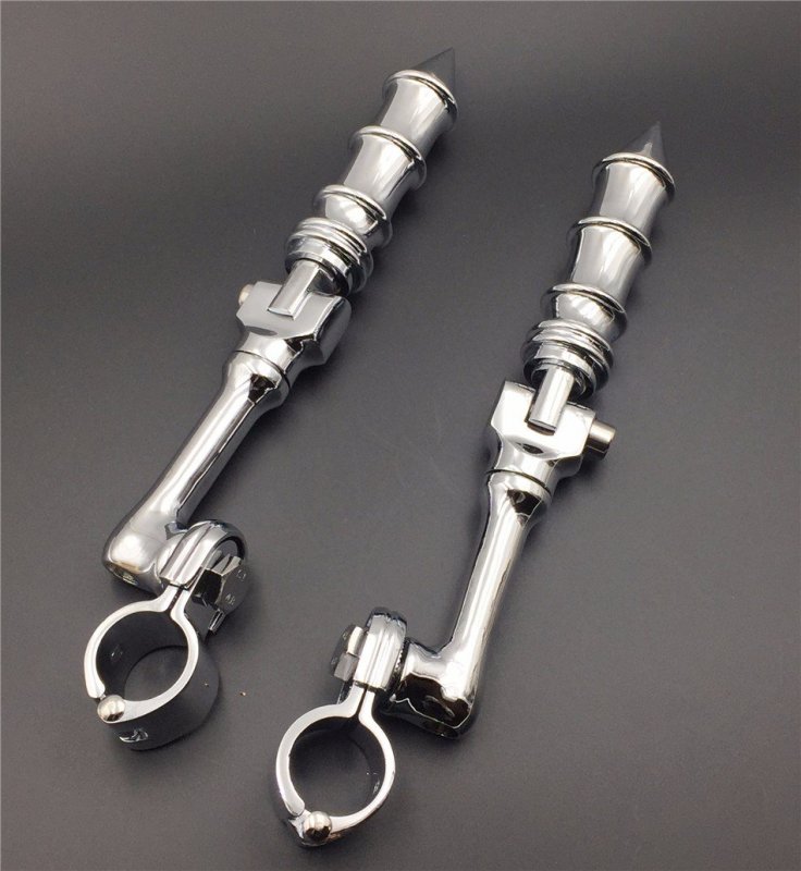 Chrome Long Angled Adjustable Peg Mounting Kit Bamboo Style Foot For Goldwing Vtx1300 Shadow Valkyrie Triumph With 1-1 2 Inch