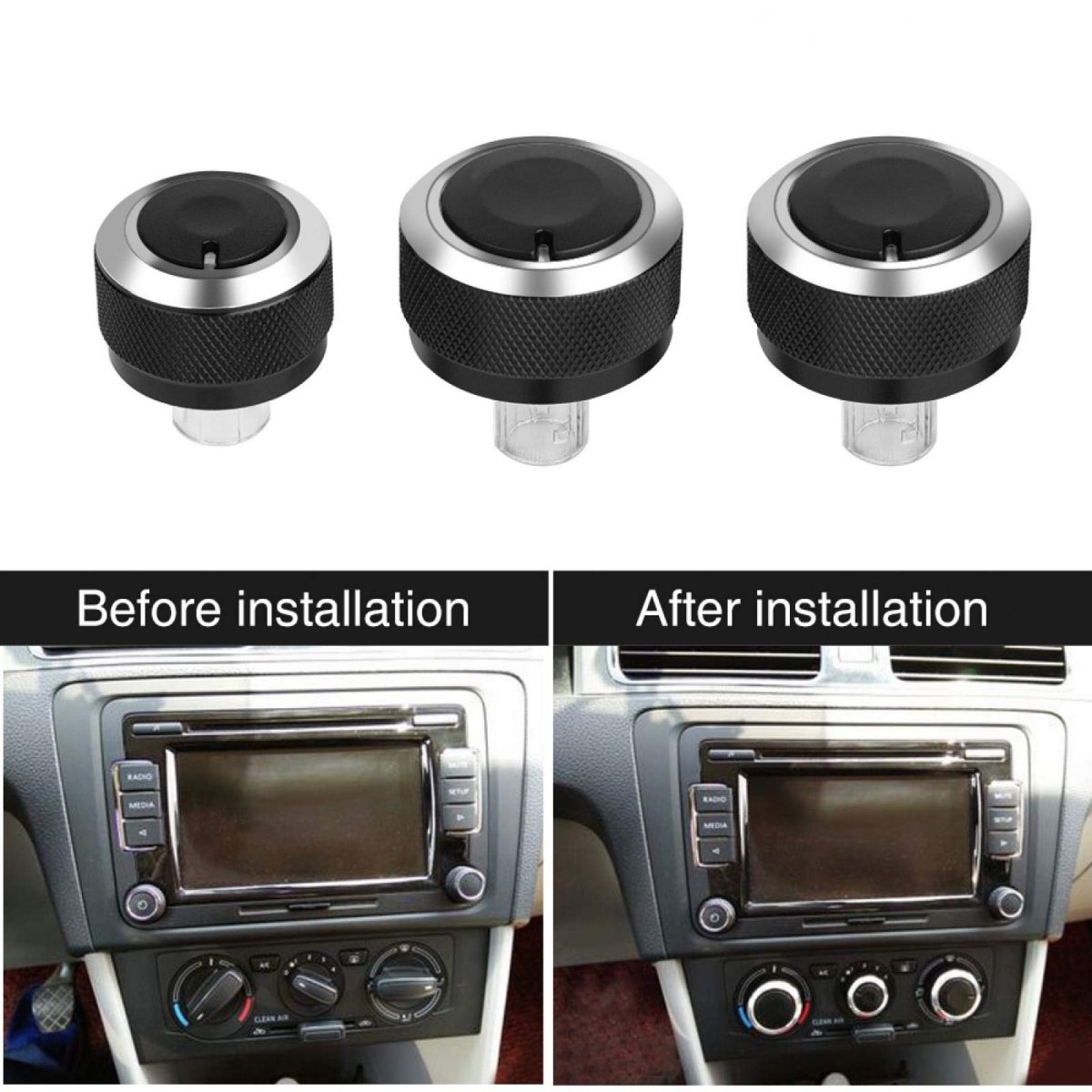 3pcs Temperature Control Knob Car Air Conditioning Heat Switch Center Console Ac Climate Button For Mk5 2005-2009 2005-2010 B6