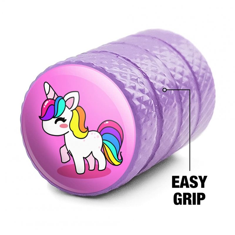 Cute Kawaii Rainbow Unicorn Chibi Tire Rim Wheel Aluminum Valve Stem Caps