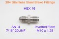 Autobahn88 Stainless Inverted Flare Brake Fitting An4 To M10x1 25 7 16x20-unf