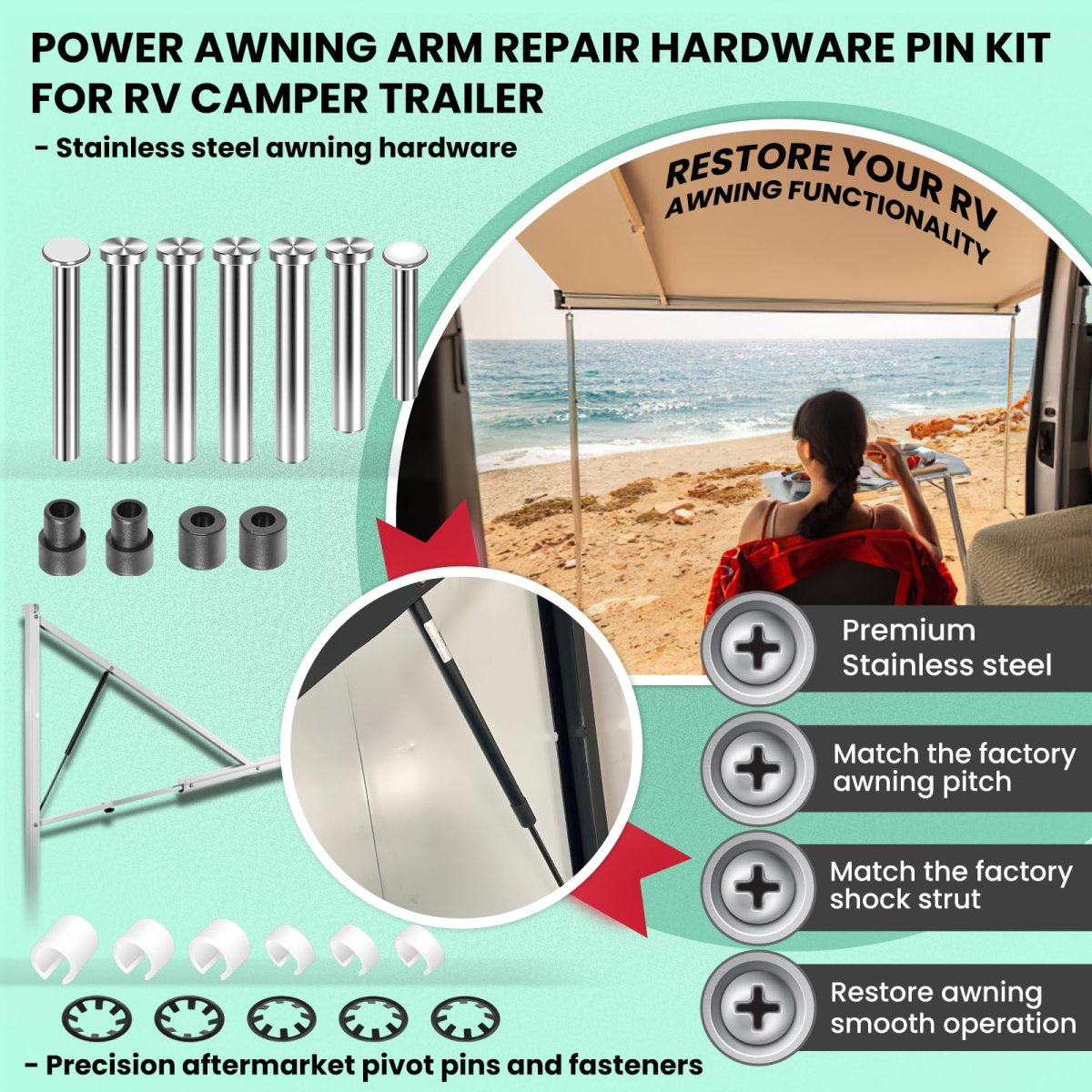 8952002 400b Awning Arm Pins And R001576 Gas Spring Mounting Replacement Hardware Repair Kit For Carefree Rv Camper Awnings