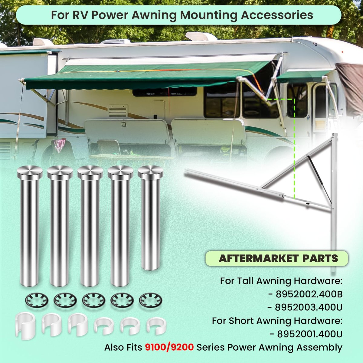 8952002 400b Awning Arm Pins And R001576 Gas Spring Mounting Replacement Hardware Repair Kit For Carefree Rv Camper Awnings