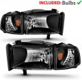 Amerilite For Dodge 1994-2001 Ram 1500 94-2002 2500 3500 Black Oe Halogen Replacement Headlights Assembly W Corner Lights Set