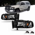 Amerilite For Dodge 1994-2001 Ram 1500 94-2002 2500 3500 Black Oe Halogen Replacement Headlights Assembly W Corner Lights Set