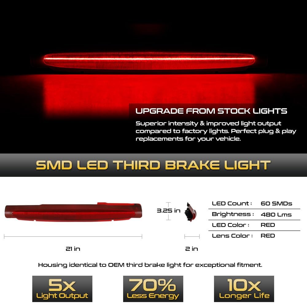 Full Led Third Brake Tail Cargo Chmsl Light For 2002 To 2009 Chevrolet Trailblazer Gmc Envoy 2004 2007 Rainier Bravada 9-7x