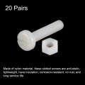 Uxcell 20 Pairs Nylon Screw Nut Assortment M6x30mm Slotted Pan Head Screws M6 Hex Nuts For Machinery Electronics White