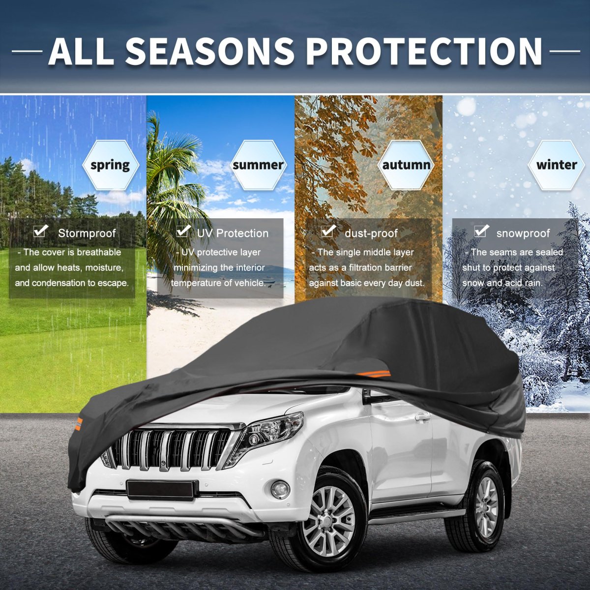 Waterproof Car Cover For Toyota Land Cruiser Outdoor Sun Rain Snow Hail Protection With Left Side Door Zipper And Aluminum Film