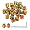 50 Pcs Threaded Insert For Wood 1 4 20 Carbon Steel Studs Hex Socket Drive Nut Inserts Screw In Fastener Connector With Wrench 