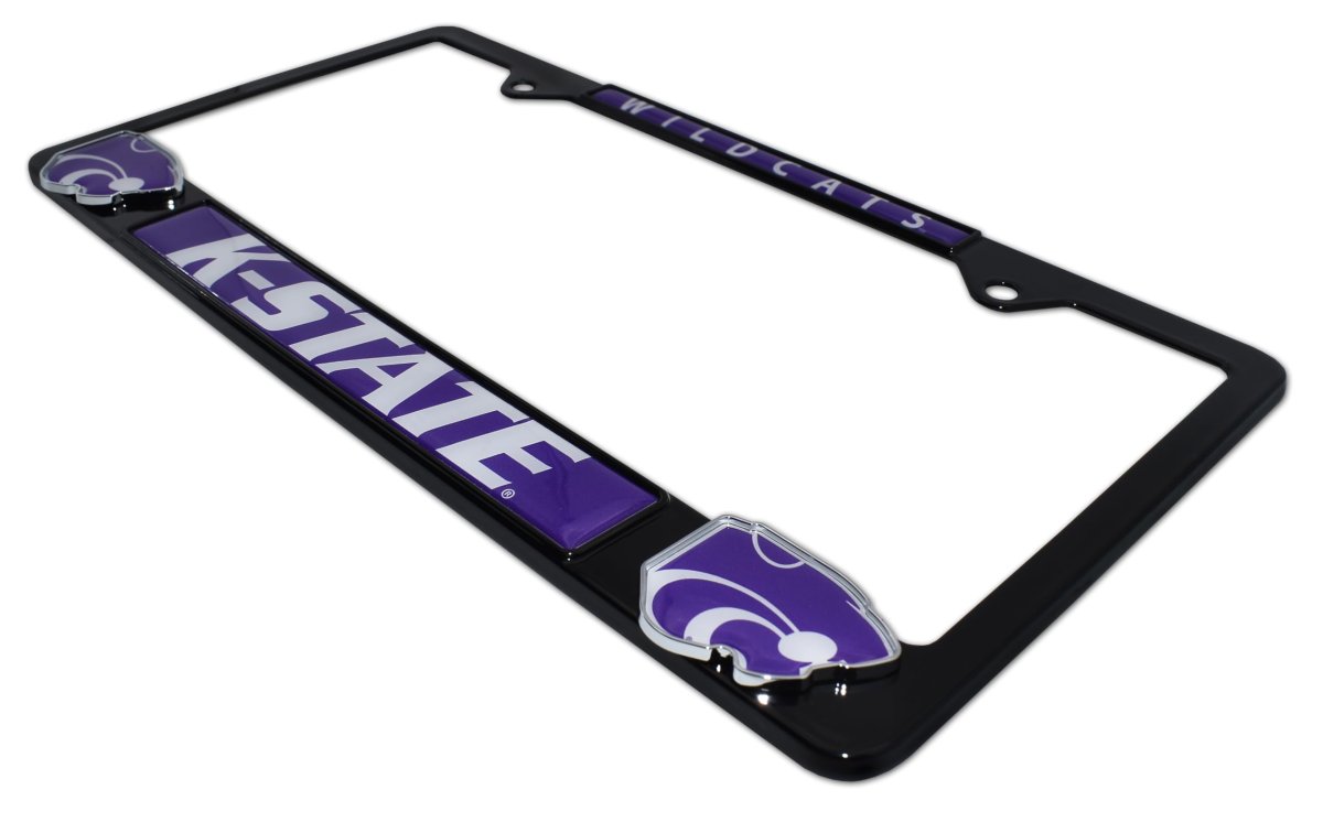 Elektroplate Officially Licensed A Kansas State University Black Metal License Plate Frame With 3d Logos Affixed Premium Car