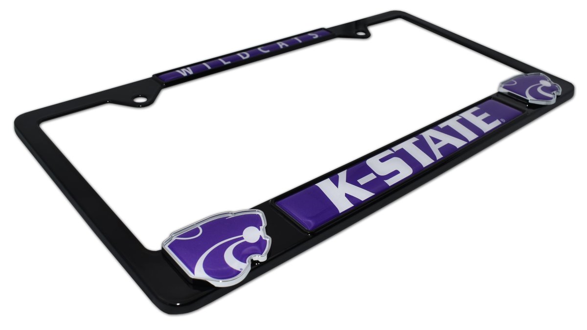 Elektroplate Officially Licensed A Kansas State University Black Metal License Plate Frame With 3d Logos Affixed Premium Car