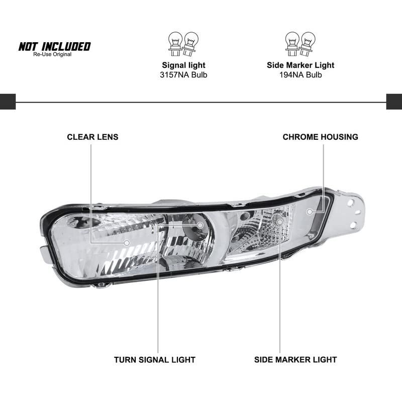 Turn Signal Lights For 2005 2006 2007 2008 2009 Mustang Bumper Parking Lamps Clear Lens Chrome Crystal Housing No Bulb