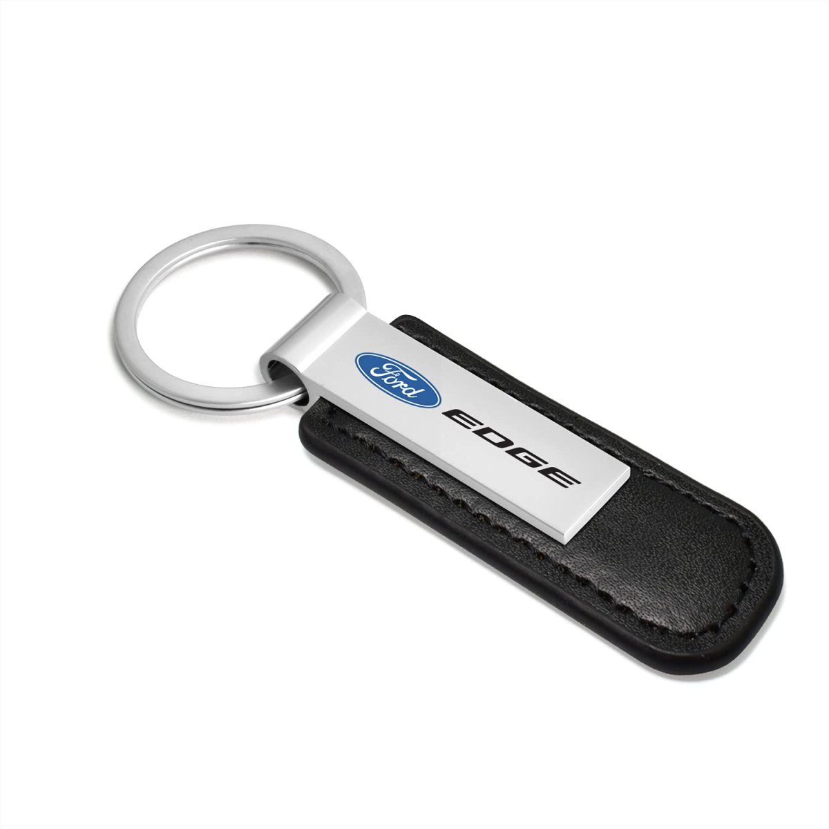 Ford Edge Black Pu Leather Strap Silver Metal Bar Key Chain 3 75 In X 1 Modern Style Unisex Adult Keychain