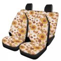 Drydeepin Trippy Hippy Flower Daisy And Sunflower Floral Car Interior Accessories Set For Women 60s 70s 80s Boho Groovy Print