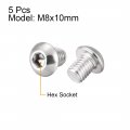 Uxcell M8x10mm Machine Screws Hex Socket Round Head Screw 304 Stainless Steel Fasteners Bolts 5pcs