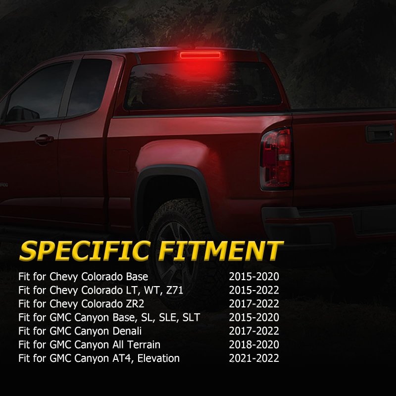 Auxmart Led High Mount Brake Light For Chevrolet Colorado Canyon 2015-2022 Stop Lamp Assembly Red Lens Third Replacement
