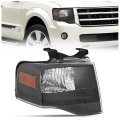 Right Headlight Assembly For 2007-2014 Ford Expedition Passenger Side Halogen Headlamp With Bulb Clear Lens Black Housing 