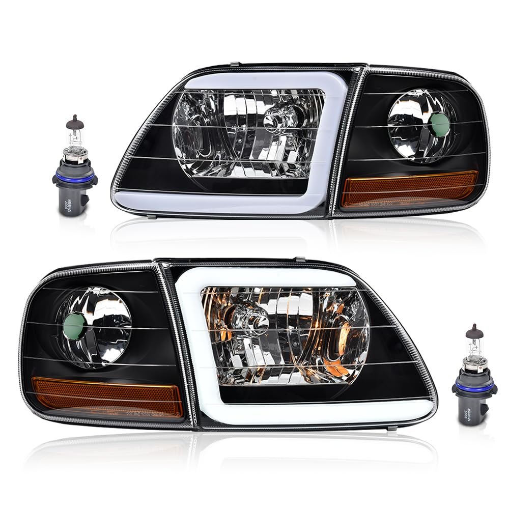 Led Drl Headlights Corner Parking Lights Fit Ford Expedition 1997-2002 Fit F150 1998-2003 F250 1997-1999 Clear Lens Black