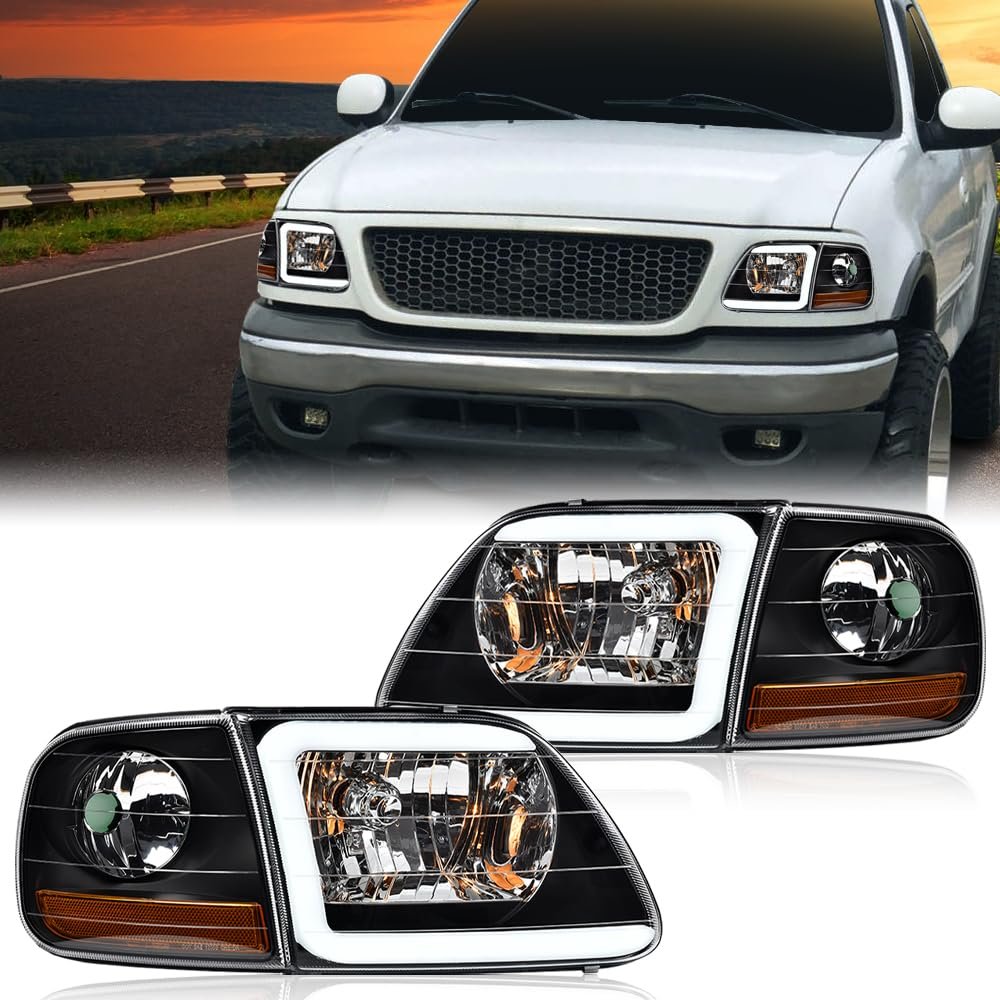 Led Drl Headlights Corner Parking Lights Fit Ford Expedition 1997-2002 Fit F150 1998-2003 F250 1997-1999 Clear Lens Black