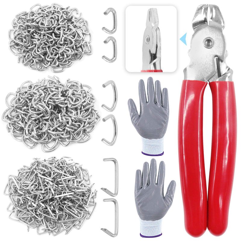 Glarks 362pcs Hog Ring Pliers Withs Kit60pcs 1 2 3 4 3 8 Steel Rings Ring And Anti-cutting Gloves For Upholstery Fencing Diy