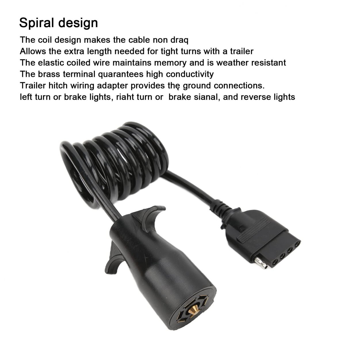 Rv Blade 7 Way Round To 5 Pin Flat Trailer Coiled Wiring Connector Adapter Plug-foot 5ft 5 For Campers And Boat Trailers Usable