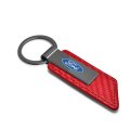 Ford Logo Red Pu Leather Carbon Fiber Texture Strap Keychain Gunmetal Gray Metal Bar Official Licensed 3 75 In X 1 Modern Style