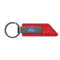 Ford Logo Red Pu Leather Carbon Fiber Texture Strap Keychain Gunmetal Gray Metal Bar Official Licensed 3 75 In X 1 Modern Style