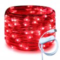 Red Usb Fairy String Lights 33 Ft 100 Led Silver Copper Wire With On Off Switch Waterproof Decorative For Indoor Outdoor 
