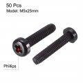 Uxcell M5x25mm Threaded Nylon Phillips Cross Pan Head Machine Screws Bolts Black 50pcs