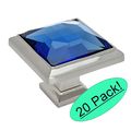 Cosmas 5883sn-bl Satin Nickel Cabinet Hardware Square Knob With Blue Glass 1-1 4 20 Pack 