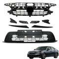 3pcs Black Front Bumper Upper Lower Grille And Headlight Eyelid Set Replacement For Civic Sedan 4-door 2022 2023 