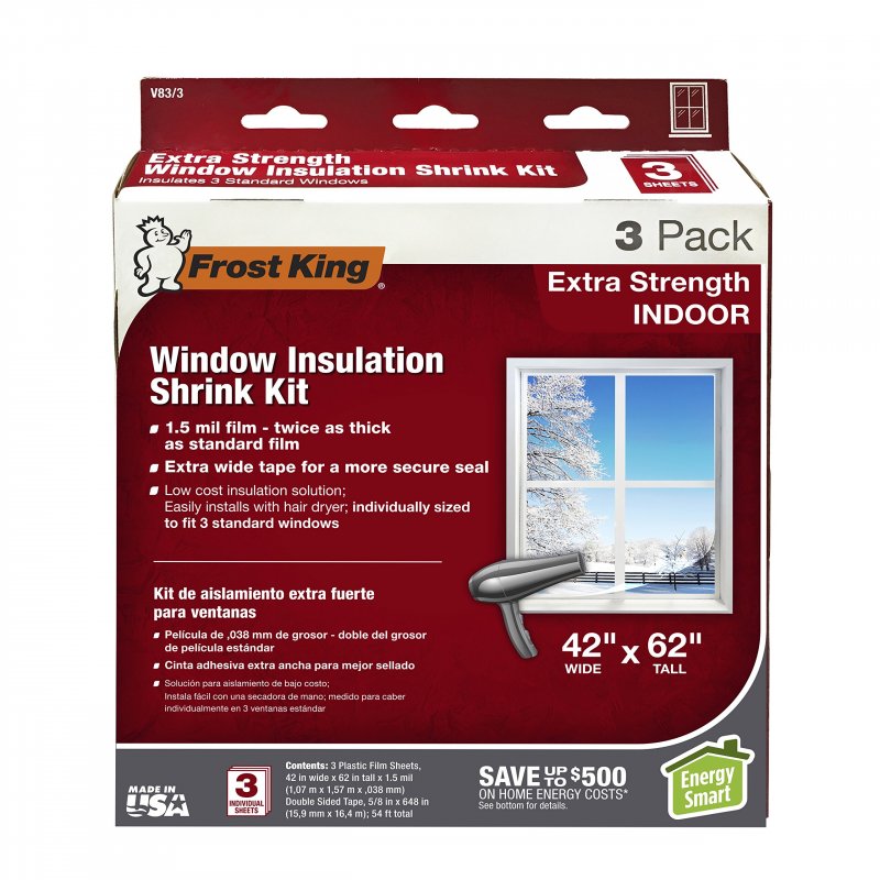 Frost King Window Heavy Duty Shrink Insulation Kit 42-inch 62-inch Pack Of 3