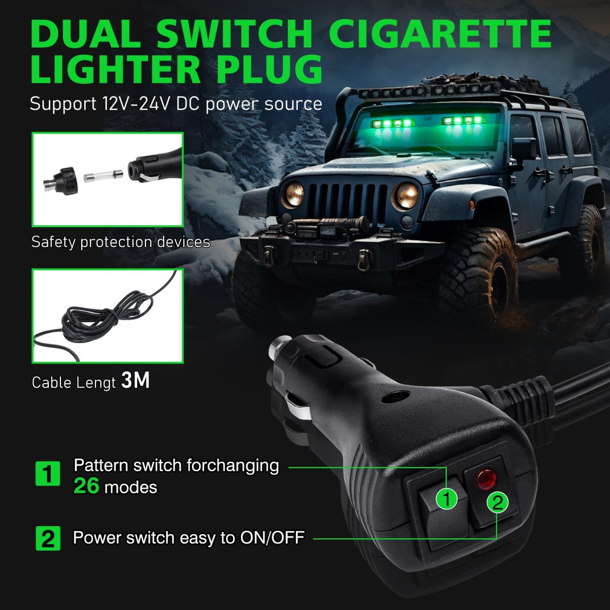 Dash Strobe Lights 2 In 1 Emergency Warning Light Bar 48 Led 26 Flash Modes Dc 12v-24v For Trucks And Vehicles Front Rear