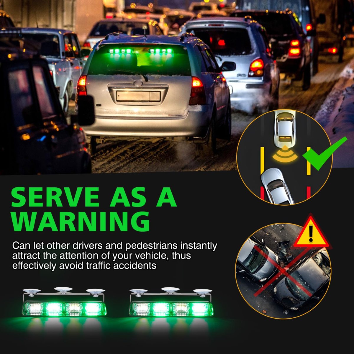 Dash Strobe Lights 2 In 1 Emergency Warning Light Bar 48 Led 26 Flash Modes Dc 12v-24v For Trucks And Vehicles Front Rear